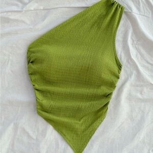 Green One-Shoulder Crop Top